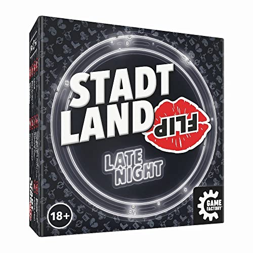 Game Factory 646311 Stadt Land Flip Late Night, das superschnelle Wortspiel für Erwachsene, für 2-6 Spieler ab 18 Jahren, Reisespiel in der praktischen Kartonbox, S von Game Factory