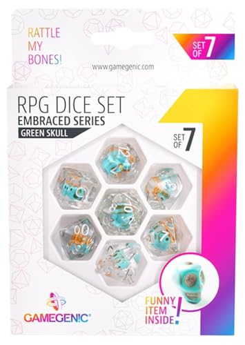 Gamegenic , Embraced Series - Green Skull - RPG Dice Set von Gamegenic