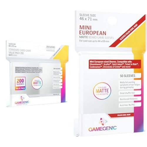Gamegenic, MATTE Standard Sleeve Value Pack 200, Sleeve color code: Gray & MATTE Mini European-Sized Sleeves, Sleeve color code: Ruby Gamegenic, MATTE Standard Sleeve Value Pack 200, Sleeve color code: Gray & MATTE Mini European-Sized Sleeves, Sleeve color code: Ruby von Gamegenic