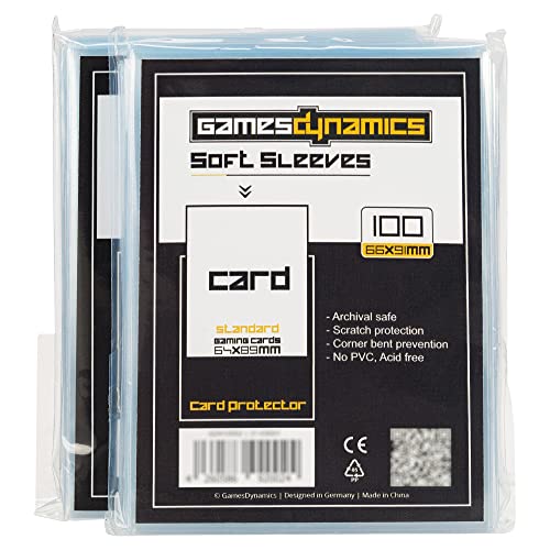 GamesDynamics Soft Sleeves 2X 100er Pack transparent I Karten- in Standardgröße I Card Sleeves Acid Free I Toploader Spielkarten-Hüllen Outer als 3rd Skin oder im Album von GamesDynamics
