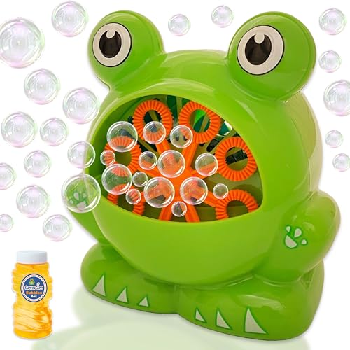 Gamez Jam Frog Seifenblasenmaschine für Kleinkinder, Kinder, Babys, Erwachsene, sogar Hunde. Unterhalten Sie Ihre Kinder im Garten und drinnen. Batteriebetriebenes Bubble-Spielzeug mit Bubble-Mix von Gamez Jam