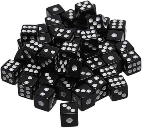 50-teiliges schwarzes Würfel-Set, 8 mm, hochwertiges Acryl-Spielzubehör für Casino-Themen, Mathematikunterricht und Zaubertricks (Partygeschenke) von Gammaeon