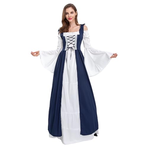Gammify Damen Mittelalter Kleidung Renaissance Kostüm Kleid Viktorianischen Königin Kleider Prinzessin Kostüm Trompete Ärmel Gotisch Maxikleid Blau L von Gammify