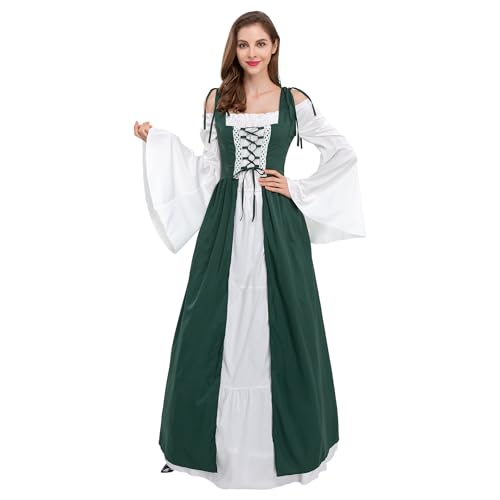 Gammify Damen Mittelalter Kleidung Renaissance Kostüm Kleid Viktorianischen Königin Kleider Prinzessin Kostüm Trompete Ärmel Gotisch Maxikleid Grün L von Gammify