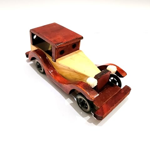 Ganga Nautical Handgefertigtes Oldtimer-Modell aus Holz, Braun und Beige, klassisches Automobilspielzeug von Ganga Nautical
