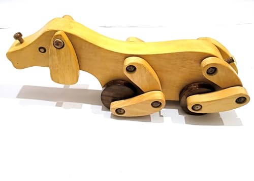 Holz Rolling Dog Push Toy Handgefertigtes bewegliches Tier, Naturholz von Ganga Nautical