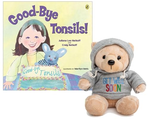 EPHIIONIY Tonsillectomy Geschenk Get Well Soon Teddybär mit blauem Kapuzenpullover und Good-Bye Tonsils Buch Geschenkset von Ganz