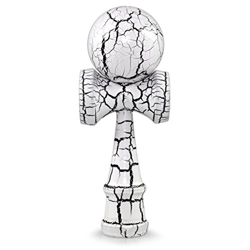 Ganzoo Kendama aus Buchen-Holz, Original Japanisches Traditionelles Holz-Sportgerät mit Kugel, Schnur und Fangteller für Geschicklichkeit/Balancing, Geschenk-Idee, Weiß mit schwarzen Blitzen von Ganzoo