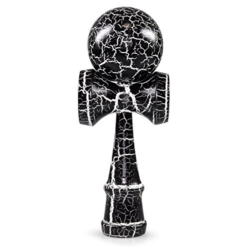 Ganzoo Kendama aus Buchen-Holz, Original Japanisches Traditionelles Holz-Sportgerät mit Kugel, Schnur und Fangteller für Geschicklichkeit/Balancing, Geschenk-Idee, schwarz/weiß mit Blitzen von Ganzoo