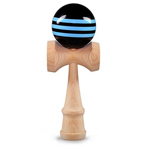 Ganzoo Kendama aus Buchen-Holz, Original Japanisches Traditionelles Holz-Sportgerät mit Kugel, Schnur und Fangteller für Geschicklichkeit/Balancing, Geschenk-Idee (Blau/Schwarz) von Ganzoo