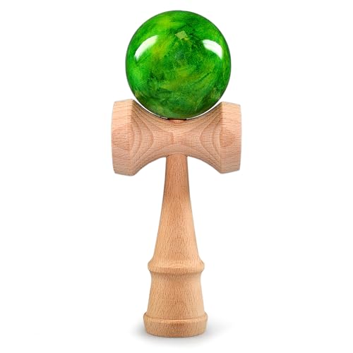 Ganzoo Kendama aus Buchen-Holz, Original Japanisches Traditionelles Holz-Sportgerät mit Kugel, Schnur und Fangteller für Geschicklichkeit/Balancing, Geschenk-Idee (Green Magic + Holz) von Ganzoo