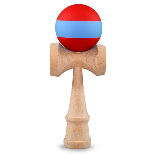 Ganzoo Kendama aus Buchen-Holz, Original Japanisches Traditionelles Holz-Sportgerät mit Kugel, Schnur und Fangteller für Geschicklichkeit/Balancing, Geschenk-Idee (Magenta blau + Holz) von Ganzoo
