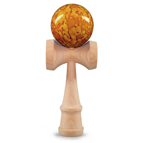 Ganzoo Kendama aus Buchen-Holz, Original Japanisches Traditionelles Holz-Sportgerät mit Kugel, Schnur und Fangteller für Geschicklichkeit/Balancing, Geschenk-Idee (Yellow Magic + Holz) von Ganzoo