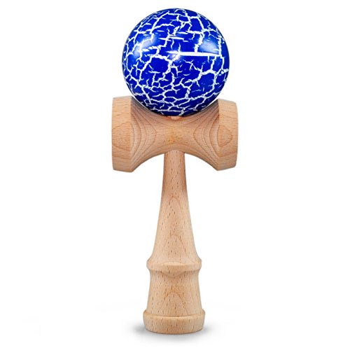 Ganzoo Kendama aus Buchen-Holz, Original Japanisches Traditionelles Holz-Sportgerät mit Kugel, Schnur und Fangteller für Geschicklichkeit/Balancing, Geschenk-Idee (blau Flash + Holz) von Ganzoo