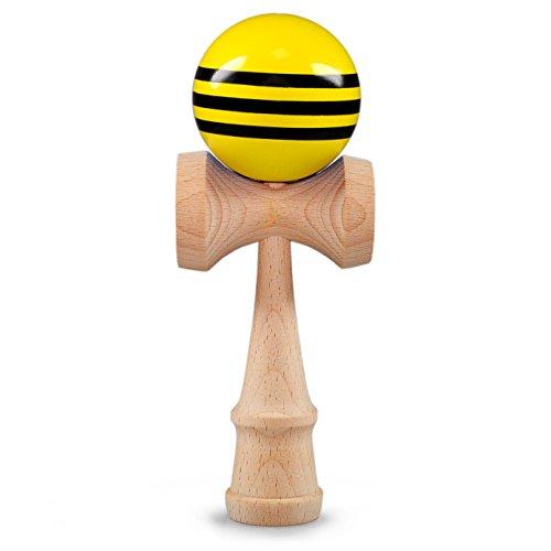 Ganzoo Kendama aus Buchen-Holz, Original Japanisches Traditionelles Holz-Sportgerät mit Kugel, Schnur und Fangteller für Geschicklichkeit/Balancing, Geschenk-Idee (gelb schwarz + Holz) von Ganzoo