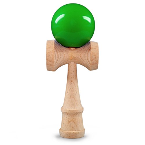 Ganzoo © Kendama aus Buchen-Holz, Original Japanisches Traditionelles Holz-Sportgerät mit Kugel, Schnur und Fangteller für Geschicklichkeit/Balancing, Geschenk-Idee (grün + Holz) von Ganzoo