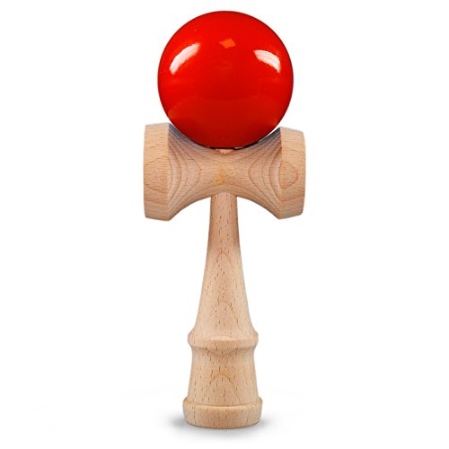 Ganzoo Kendama aus Buchen-Holz, Original Japanisches Traditionelles Holz-Sportgerät mit Kugel, Schnur und Fangteller für Geschicklichkeit/Balancing, Geschenk-Idee (rot + Holz) von Ganzoo