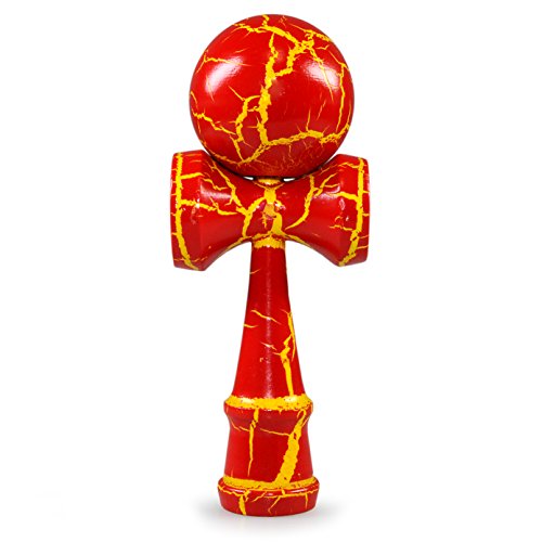 Ganzoo Kendama aus Buchen-Holz, Original Japanisches Traditionelles Holz-Sportgerät mit Kugel, Schnur und Fangteller für Geschicklichkeit/Balancing, Geschenk-Idee (rot gelb) von Ganzoo
