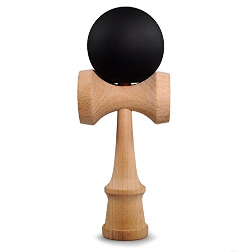Ganzoo Kendama aus Buchen-Holz, Original Japanisches Traditionelles Holz-Sportgerät mit Kugel, Schnur und Fangteller für Geschicklichkeit/Balancing, Geschenk-Idee (schwarz + Holz) von Ganzoo