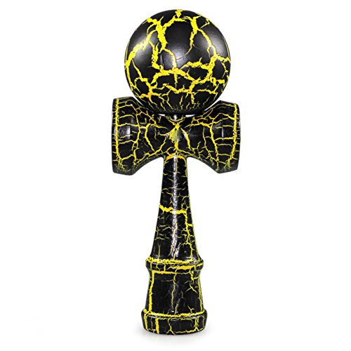 Ganzoo Kendama aus Buchen-Holz, Original Japanisches Traditionelles Holz-Sportgerät mit Kugel, Schnur und Fangteller für Geschicklichkeit/Balancing, Geschenk-Idee (schwarz gelb) von Ganzoo