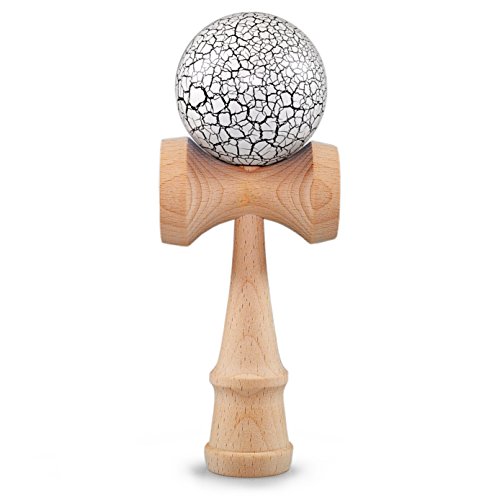 Ganzoo Kendama aus Buchen-Holz, Original Japanisches Traditionelles Holz-Sportgerät mit Kugel, Schnur und Fangteller für Geschicklichkeit/Balancing, Geschenk-Idee (weiß Flash + Holz) von Ganzoo