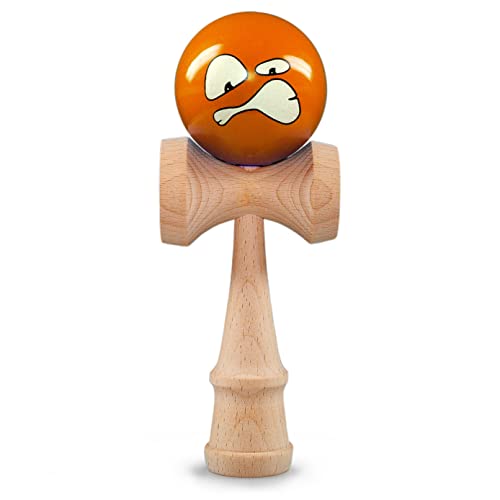 Ganzoo Kendama aus Buchen-Holz, Original Japanisches Traditionelles Holz-Sportgerät mit Kugel, Schnur und Fangteller für Geschicklichkeit/Balancing, Geschenk-Idee, Orange mit Gesicht Angry von Ganzoo