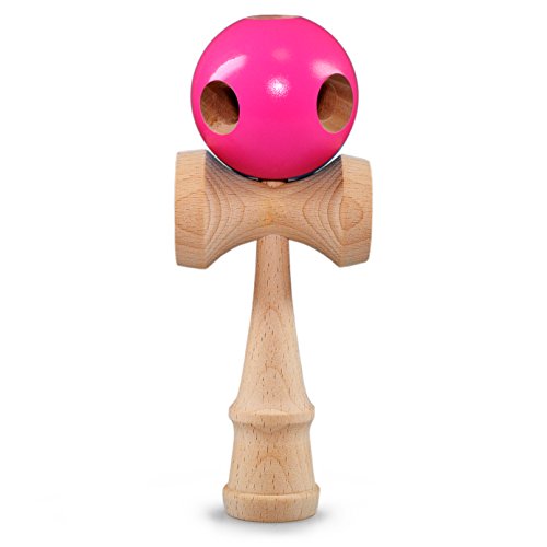 Ganzoo Kendama aus Buchen-Holz, Original Japanisches Traditionelles Holz-Sportgerät mit Kugel, Schnur und Fangteller für Geschicklichkeit/Balancing, Geschenk-Idee (Magenta Beginner + Holz) von Ganzoo