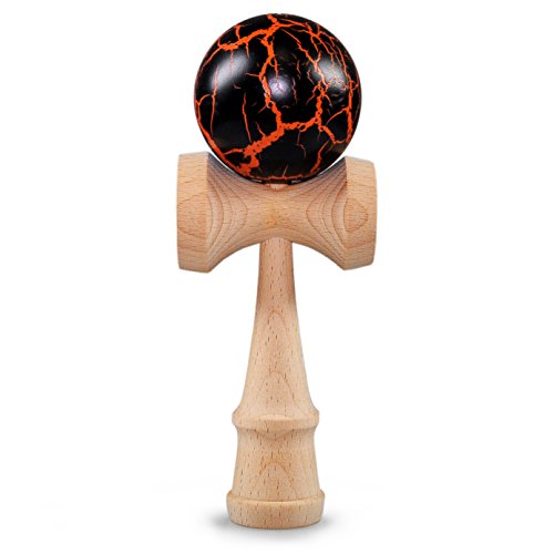 Ganzoo Kendama aus Buchen-Holz, Original Japanisches Traditionelles Holz-Sportgerät mit Kugel, Schnur und Fangteller für Geschicklichkeit/Balancing, Geschenk-Idee (schwarz Flash + Holz) von Ganzoo