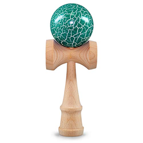 Ganzoo Kendama aus Buchen-Holz, Original Japanisches Traditionelles Holz-Sportgerät mit Kugel, Schnur und Fangteller für Geschicklichkeit/Balancing, Geschenk-Idee (türkis Flash + Holz) von Ganzoo