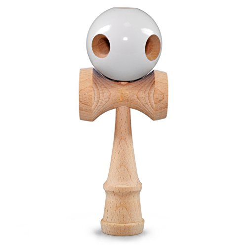 Ganzoo Kendama aus Buchen-Holz, Original Japanisches Traditionelles Holz-Sportgerät mit Kugel, Schnur und Fangteller für Geschicklichkeit/Balancing, Geschenk-Idee (weiß Beginner + Holz) von Ganzoo