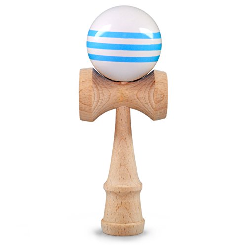 Ganzoo Kendama aus Buchen-Holz, Original Japanisches Traditionelles Holz-Sportgerät mit Kugel, Schnur und Fangteller für Geschicklichkeit/Balancing, Geschenk-Idee (weiß blau + Holz) von Ganzoo