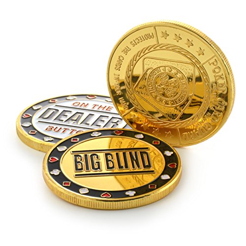 Ganzoo Poker-Button Set im Etui (Metall-Münzen), 1x Dealer Button, 1x small blind, 1x Big blind von Ganzoo