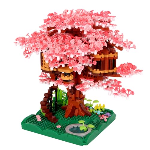GaoDeBuChou Kirschblüte Baumhaus,Blumen Bonsai Baum,2028 PCS Botanical Mikro klemmbausteine Set für Erwachsene und 14+Kinder,Nicht kompatibel mit Lgo(Mit einem Lichtset) von GaoDeBuChou