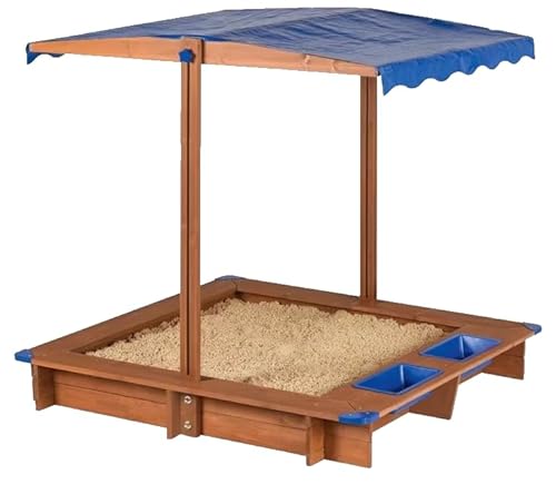 Playtive Playland Junior Sandkiste Sandkasten mit Dach ca. 118x118x118 cm Eisdiele oder Waschbecken (Dunkel mit Waschbecken) von Garden Feelings