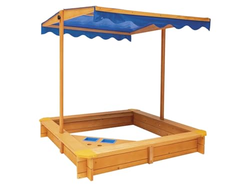 Playtive Playland Junior Sandkiste Sandkasten mit Dach ca. 118x118x118 cm Eisdiele oder Waschbecken (Hell mit Eisdiele) von Garden Feelings