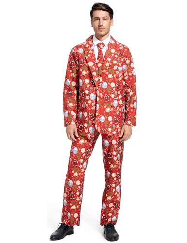 Gardentime Weihnachtsanzüge für Männer, Party, hässlich, lustiges Kostüm, Erwachsene, Neuheit, Herren-Weihnachtsjacke, Outfit, Cosplay, mit Hosen-Krawatte, Weihnachten Süßigkeiten Lebkuchen Männer, XL von Gardentime