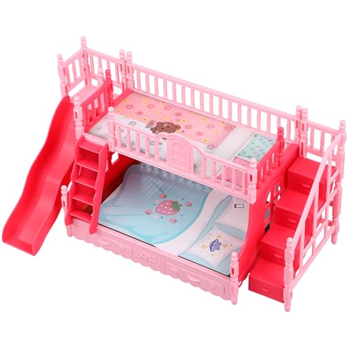 Garneck **Rollenspiel-Puppen-etagenbett mit Rutsche, Doppelstöckiges Puppenhaus-möbelzubehör, Rosa Abs, Passend für 17 cm Große Puppen, für Rollenspiele Und Dekoration für Mädchen, 10,82 X 5,90 X von Garneck