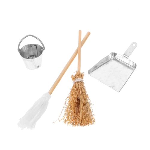 Garneck 1 Satz Besen Dustpan Model Simulation Besen doll House Decoration Kehrschaufelfiguren Miniaturmopp Mini-Hausdekor-Accessoires Mini-Besen-Handwerk Eimer-Modelle Harz von Garneck