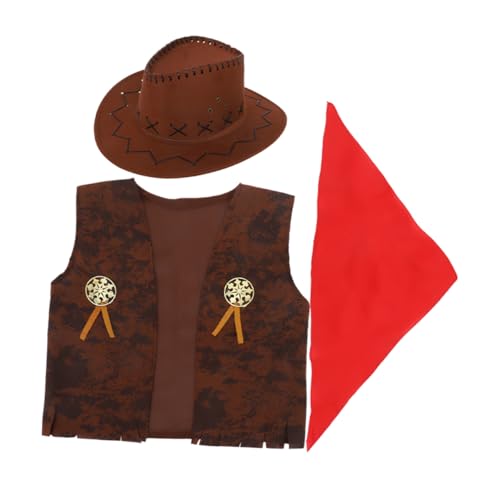 Garneck 1 Satz Cowboy Kostüm Set für Teiliges Outfit mit Bandana Hut und Weste für Halloween Cosplay Rollenspiele und Mottopartys von Garneck