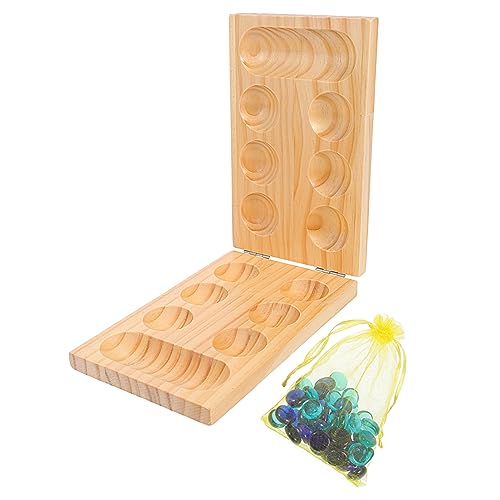 Garneck 1 Satz Faltbares Mancala Spielset aus Holz Interaktives Denkspiel mit Natursteinen für Familien für Geburtstagsgeschenke und Freizeitaktivitäten von Garneck