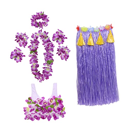 Garneck 1 Satz Hawaiian Beach Party Kostüm Set Teiliges Grasrock Dress für Frauen und Mädchen Kopf und Halskranz Hand und Fußbändern für Luau Partys und Sommerfestivals von Garneck