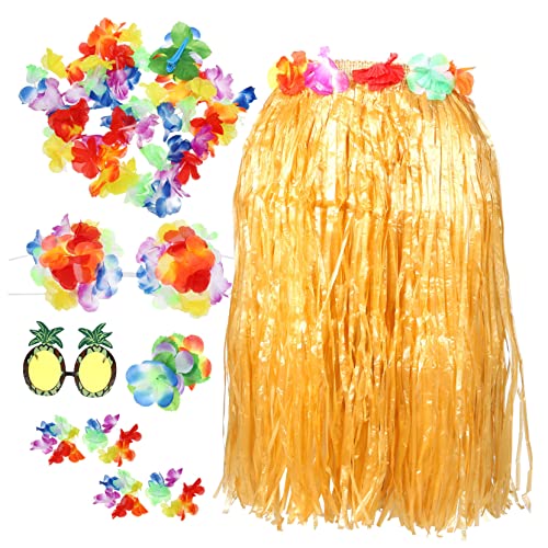 Garneck 1 Satz Hawaiian Outfit Damen Set Teiliges Kostüm für Strandpartys mit Rock Blumenbrille und Haarschmuck für Luau Events und Festliche Anlässe von Garneck