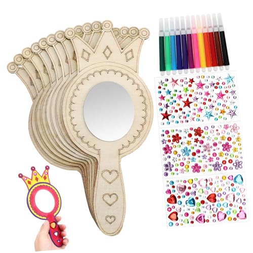 Garneck 1 Satz Holzspielzeug Kind Dekoration Prinzessinnen-Party-Spiele Mädchen Mini handgemachte Prinzessinnen DIY Spiegelmalerei kleine Bastelspiegel Buchsbaum von Garneck
