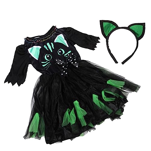 Garneck 1 Satz Katzenkostüm für Mädchen mit Kleid und Stirnband für Halloween Karneval und Cosplay Leicht und Atmungsaktiv für Aufführungen und Festlichkeiten von Garneck