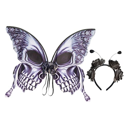 Garneck 1 Satz Kostümset mit Schwarzen Skelettflügeln und Blumenhaarreif für Cosplay und Halloween Leicht und für und Verkleidungspartys von Garneck