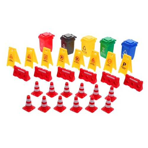 Garneck 1 Satz Lehrmittel Für Mini-leitkegel Aus Kunststoff Mini-verkehrszeichen Miniatur-mülleimer -mülltonnen Spielzeugbaukegel Und -schilder Plastik von Garneck