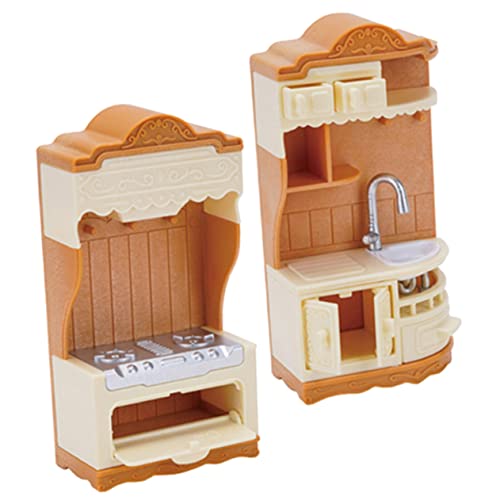 Garneck 1 Satz Mini-hausschmuck Mini-miniaturmöbel Miniaturofen Mini-Herd-Modell Mini-küchenkochbank Kleines Hauszubehör Miniatur-herdwerkzeuge Mini-Herd-tischmodell Minischrank Plastik von Garneck