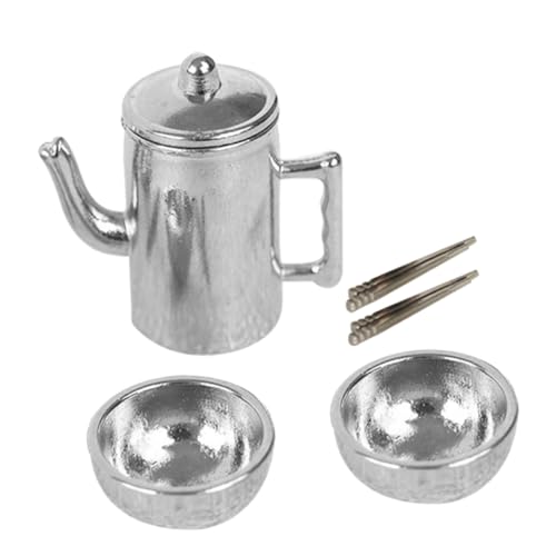 Garneck 1 Satz Zubehör für Puppenhäuser Puppenhaus Geschirr Ornament Puppenhaus-Wasserkocher-Modell Mini- -Geschirrzubehör Mini-Hausküchengeschirr Metall Silver von Garneck