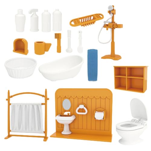 Garneck 1 Set Badezimmer Set Puppenhaus Kleine Möbel Mädchen Puppenhaus Modell Mädchen Zubehör Pretend Kunststoff Gelb von Garneck