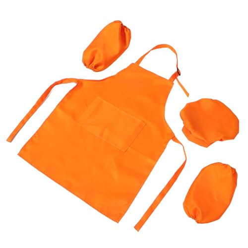 Garneck 1 Set Kinderschürze Mit Ärmeln Mütze Für Jungen Und Mädchen Küchenschürze Malschürze Für Kleinkinder Backen Kochen Kochschürze Verstellbar Orange Polyester von Garneck